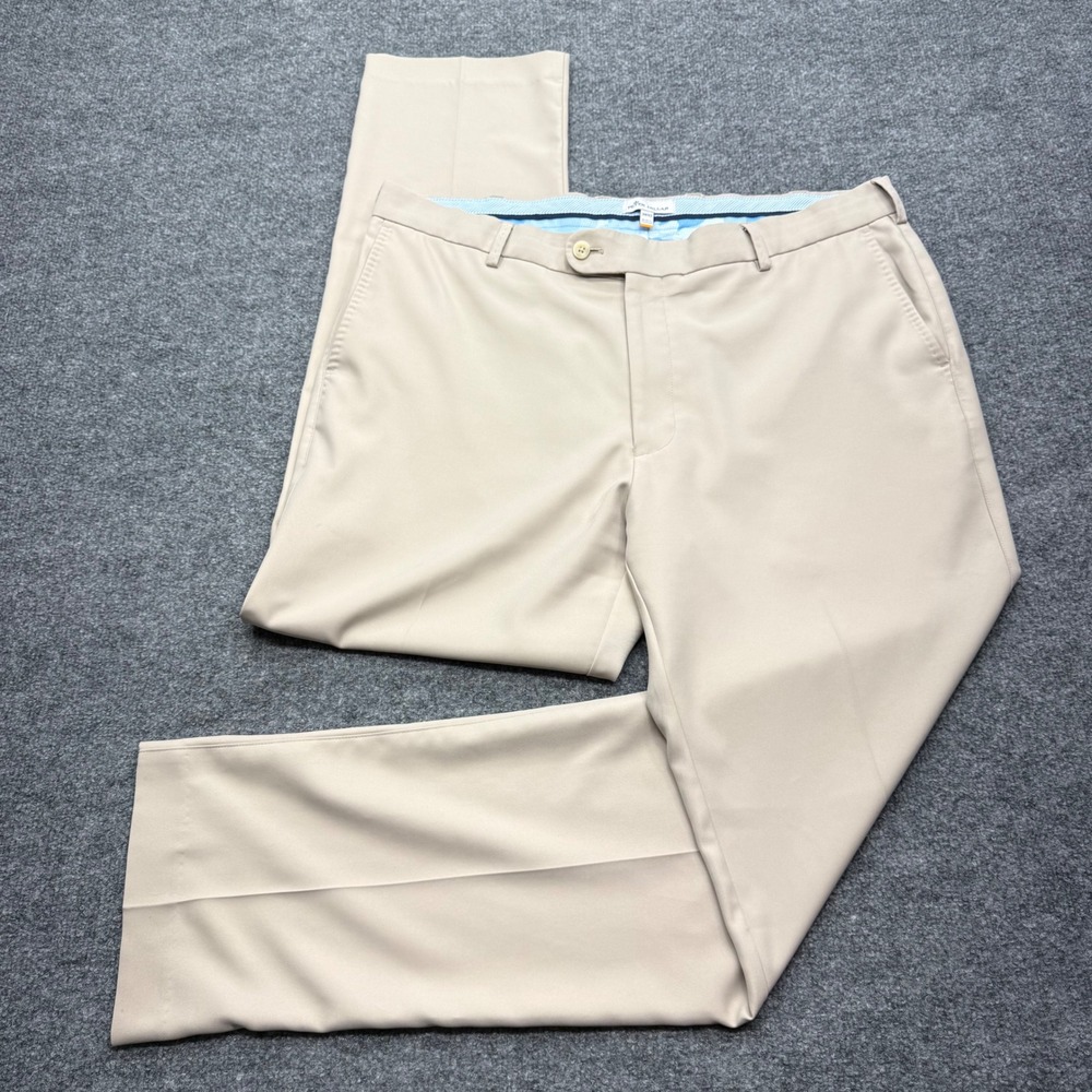 Peter Millar Mens Khaki Tan Performance Golf Pants Trousers 38/32 Flat Front